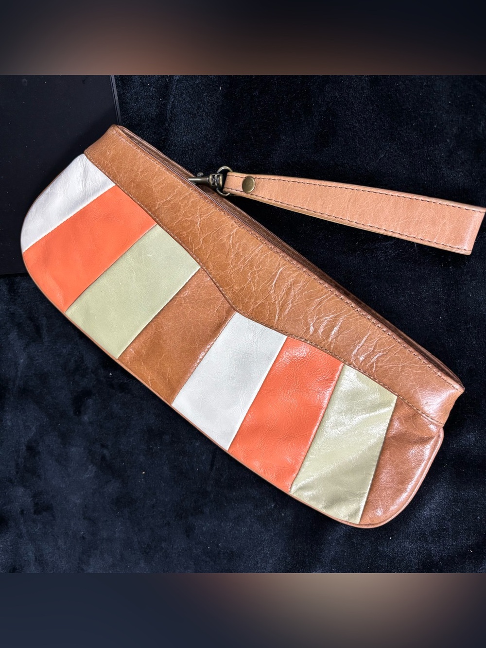 HOBO International Leather Patchwork Wristlet Clutch Boho Vintage